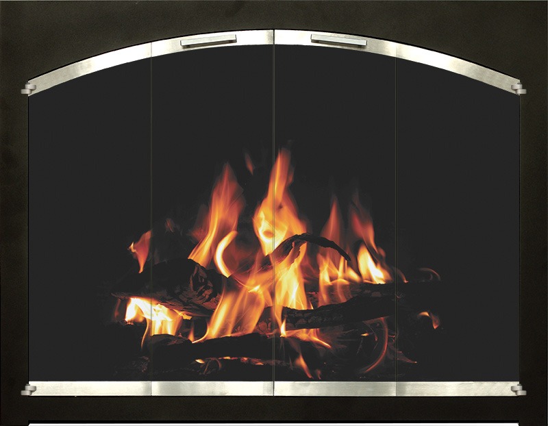 inline black arch fireplace chrome lining