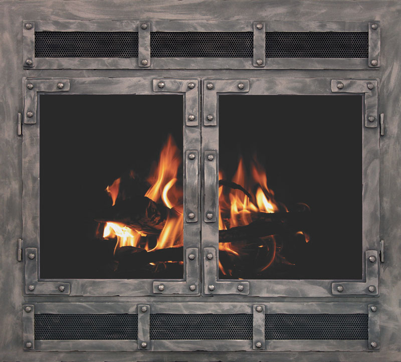 Oldworld metal fireplace door retro look