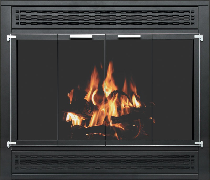 indoor fireplace door matte chrome trim