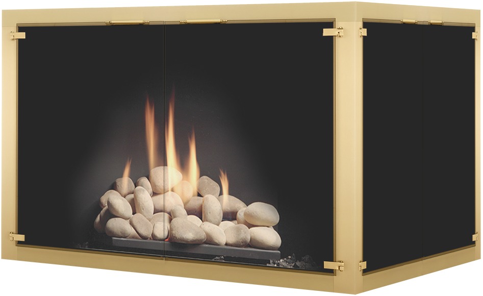 total view corner fireplace gold frame