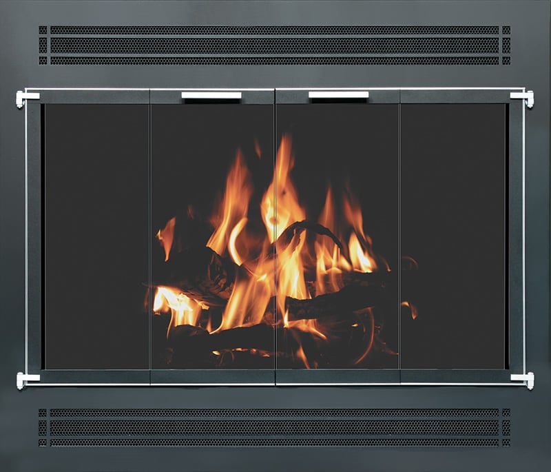 metal black fireplace door chrome lined