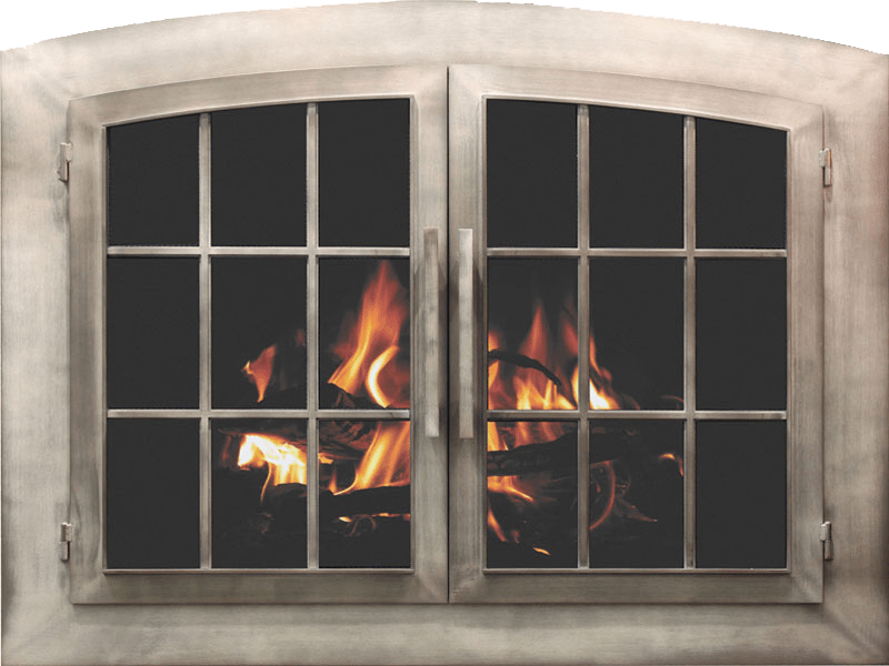 white fireplace door brushed metal