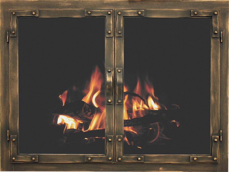 gold metal fireplace door