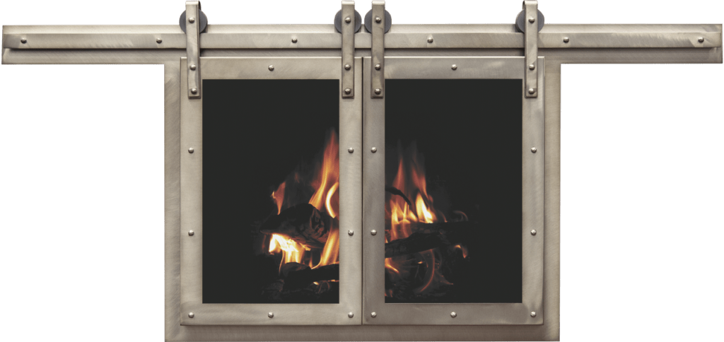 White metal sliding door fireplace