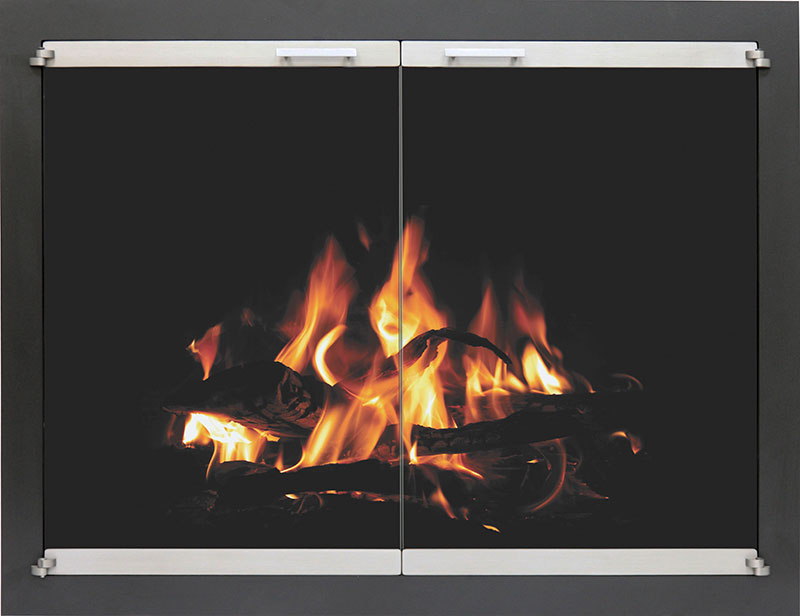 inline door fireplace chrome
