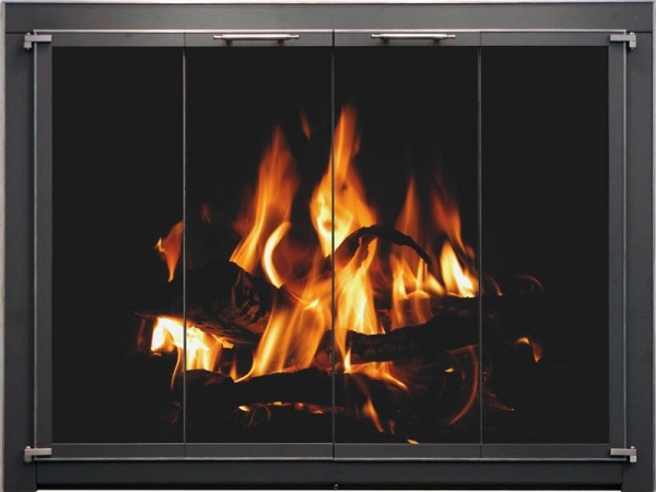 fireplace door screen black chrome