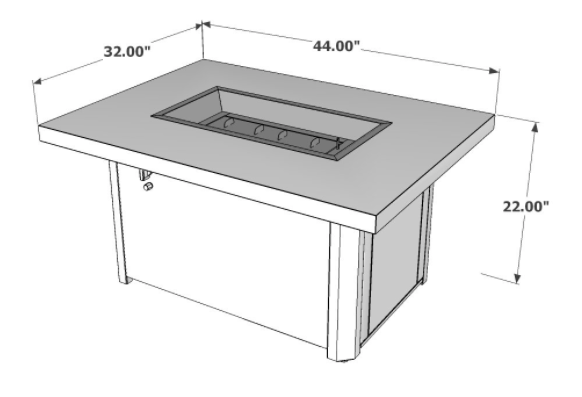 Caden Rectangular Gas Fire Pit Table dimensions