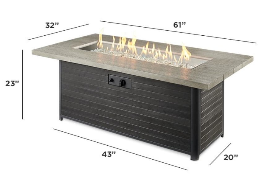 Cedar Ridge Linear Gas Fire Pit Table Dimensions
