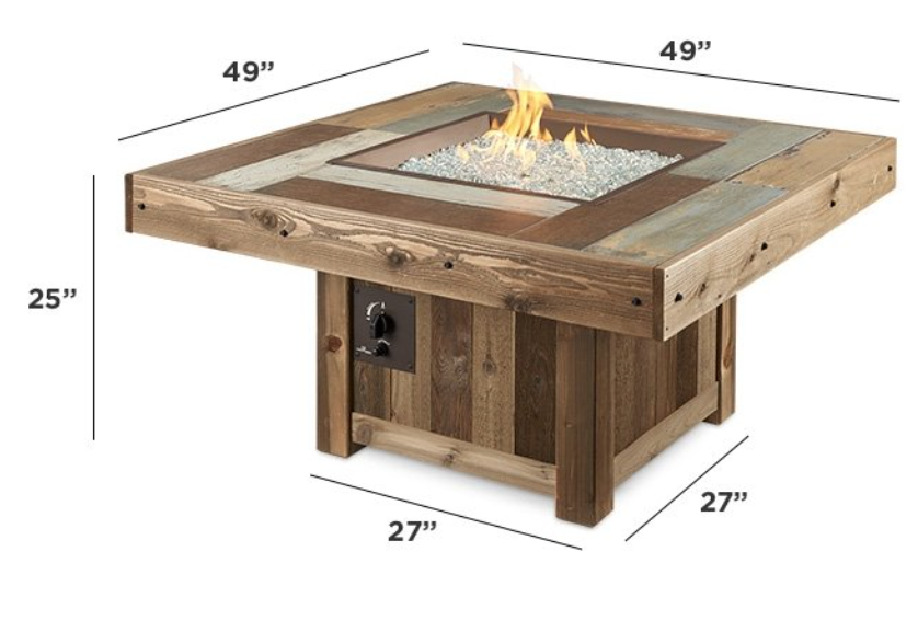 Vintage Square Gas Fire Pit Table Dimensions